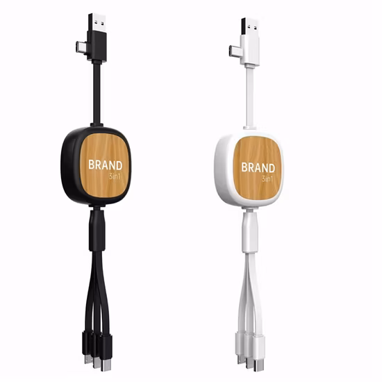 Eco-Friendly Promotional Gifts Mobile Phone Charging Cable USB/Micro/Type-C/Ios Bamboo 3 in 1 USB Data Cable